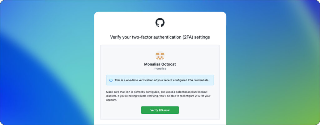 Screenshot of the dialog box prompting a user to verify their 2FA settings.