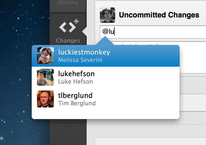 GitHub for Mac: Username Autocompletion
