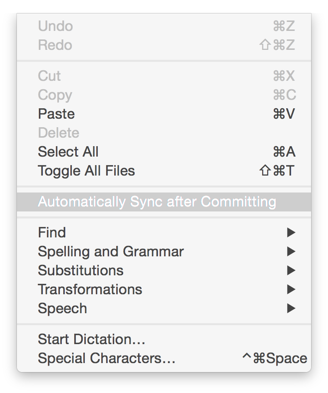 Automatically Sync after Committing in the Edit menu