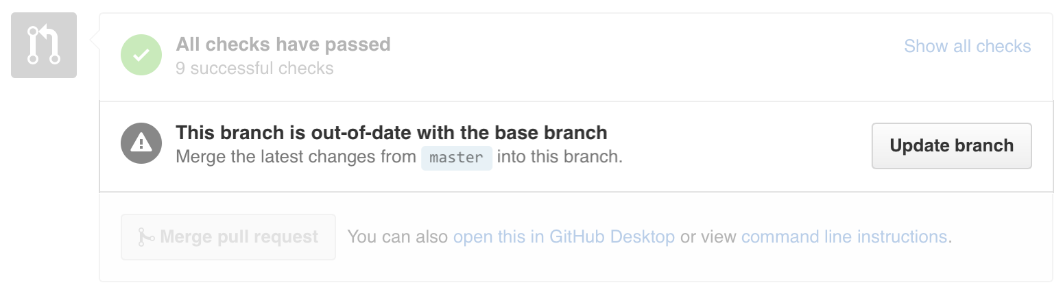 Pull Request merge area with Update branch button