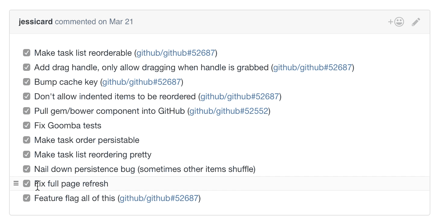 Drag-and-drop tasks in Markdown task lists
