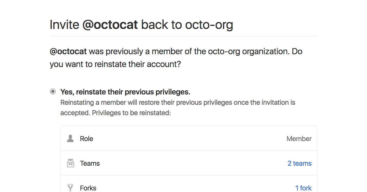 Reinstate removed members to an organization