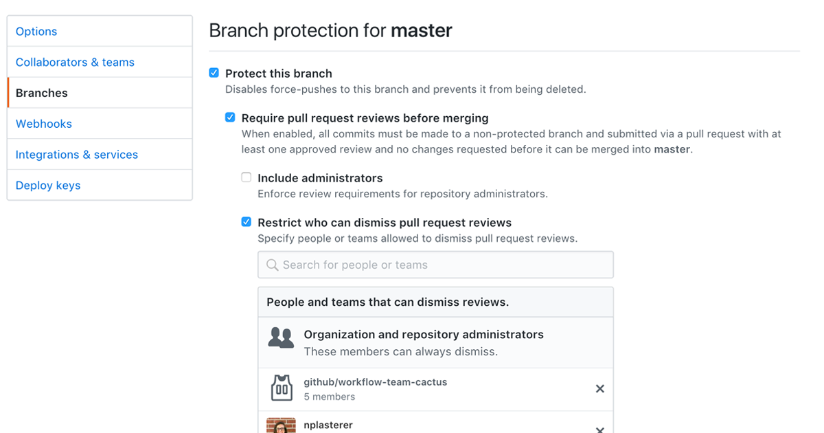 Restrict review dismissals with protected branches