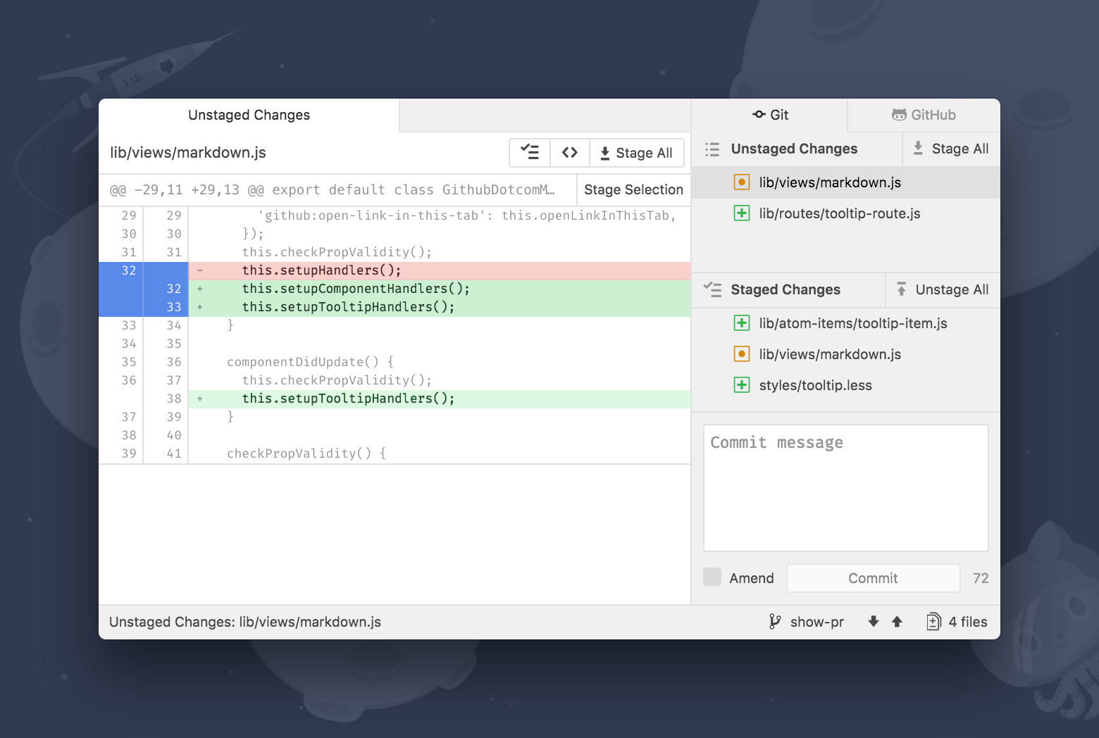 Screen shot of the Git Integration for Atom