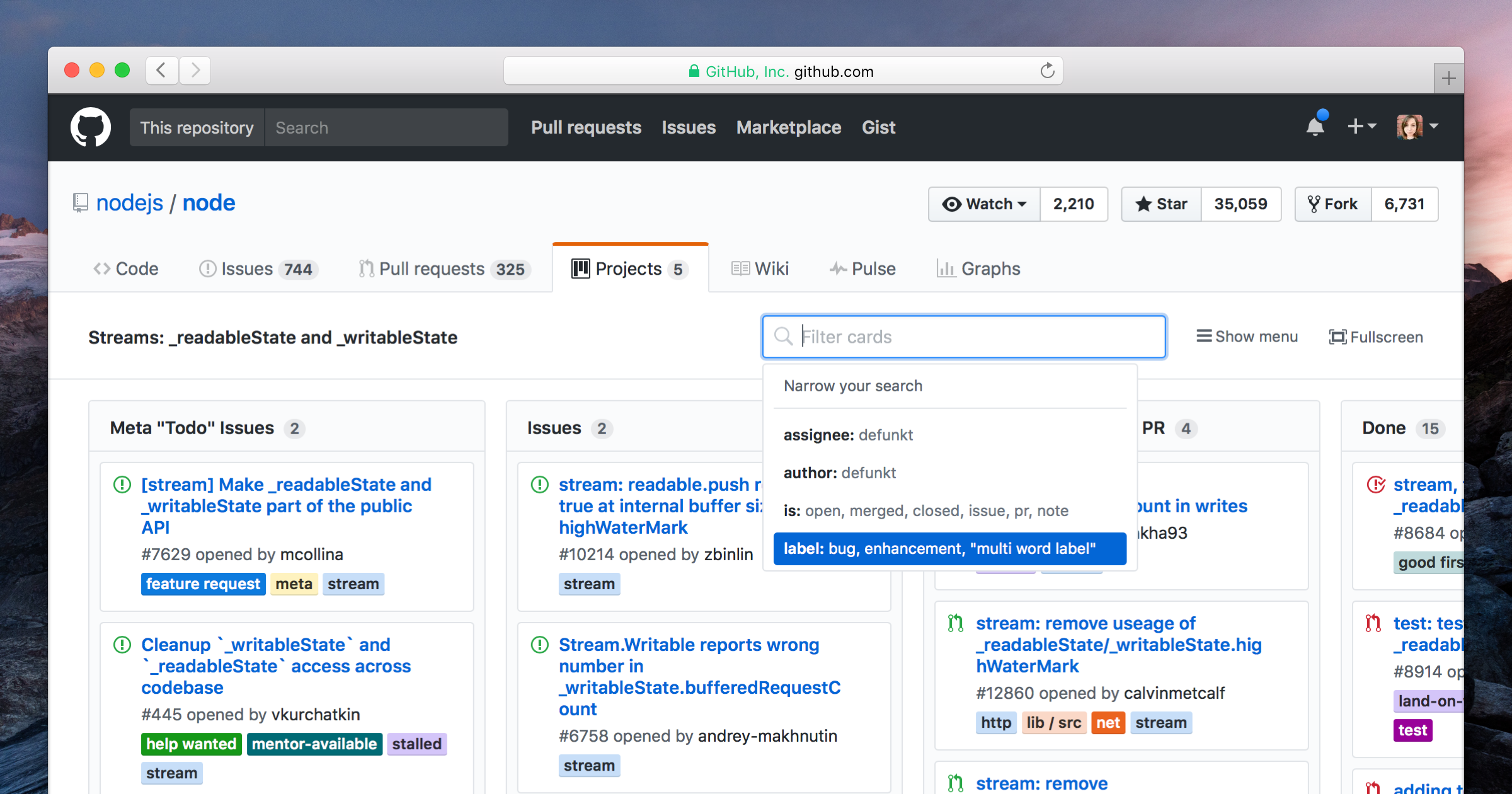 Keep track of every project card with filtering