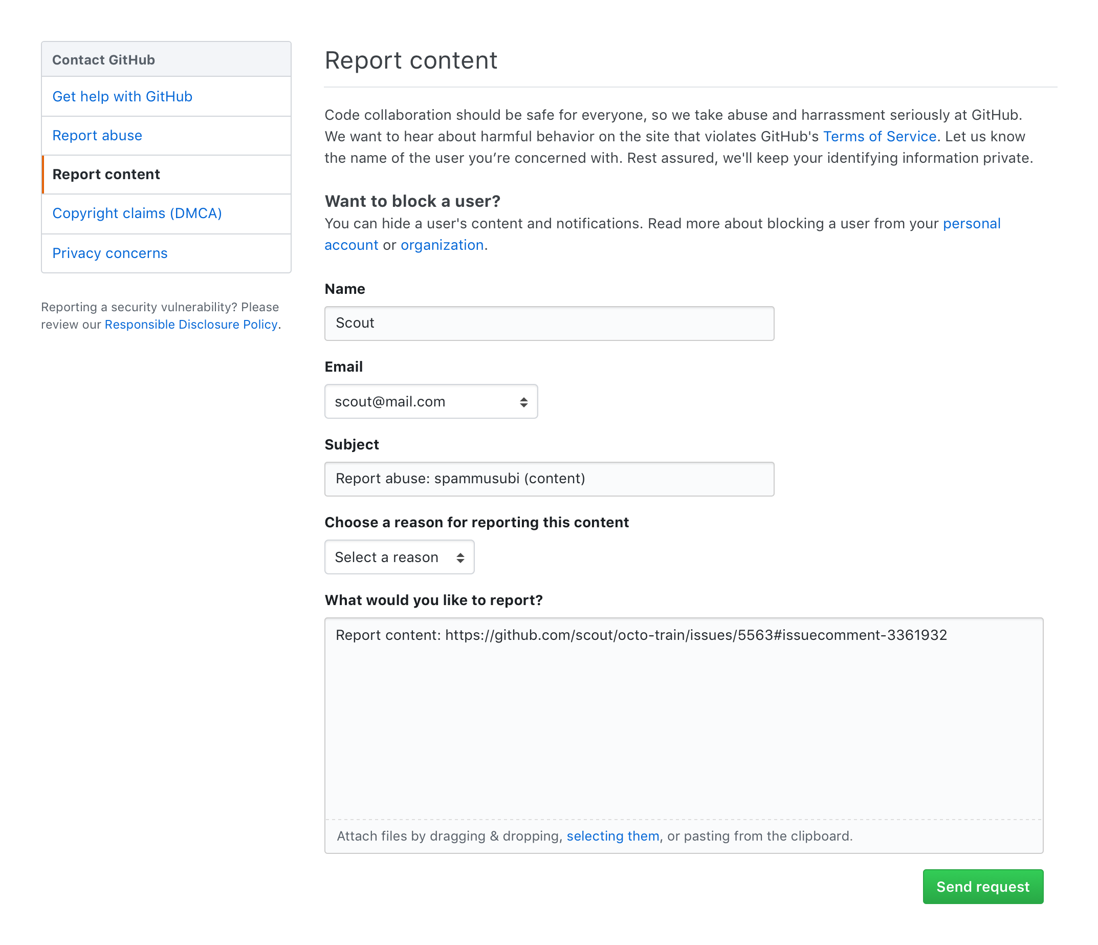 Contact support form
