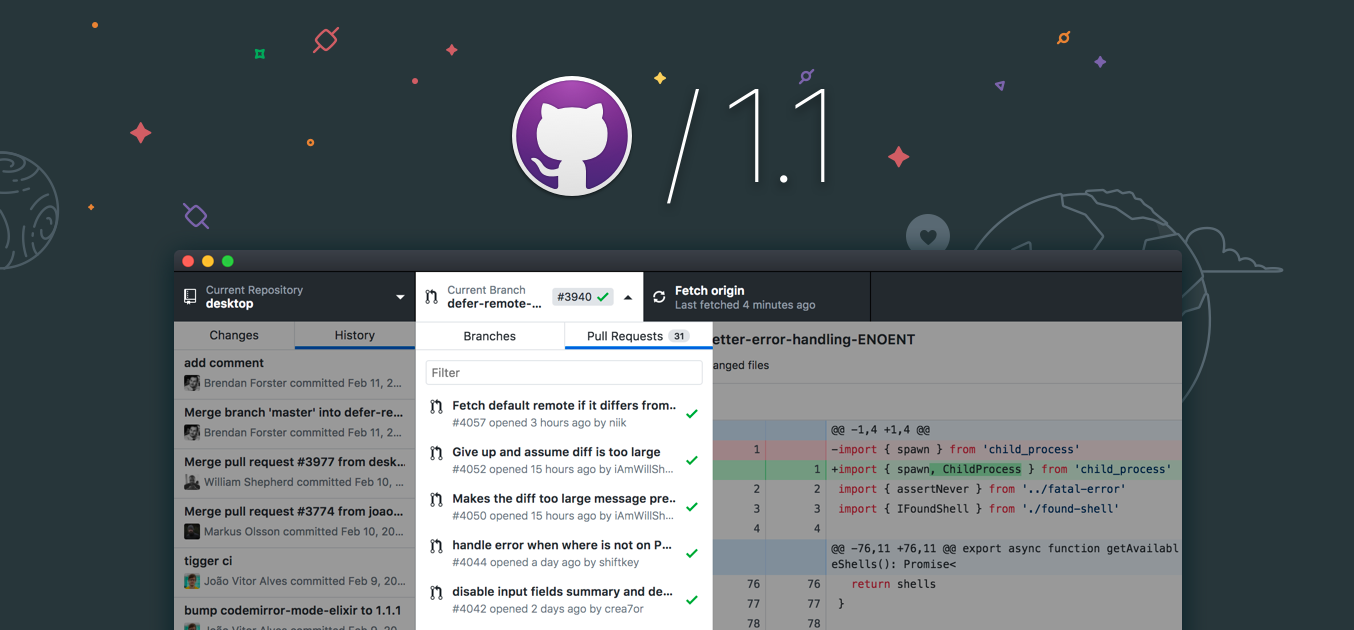 A screenshot of the new GitHub Desktop app