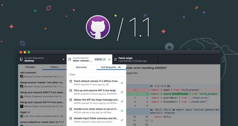 A screenshot of the new GitHub Desktop app