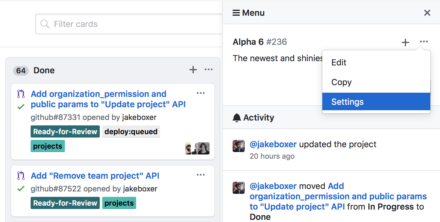 Find your collaboration settings on your project board