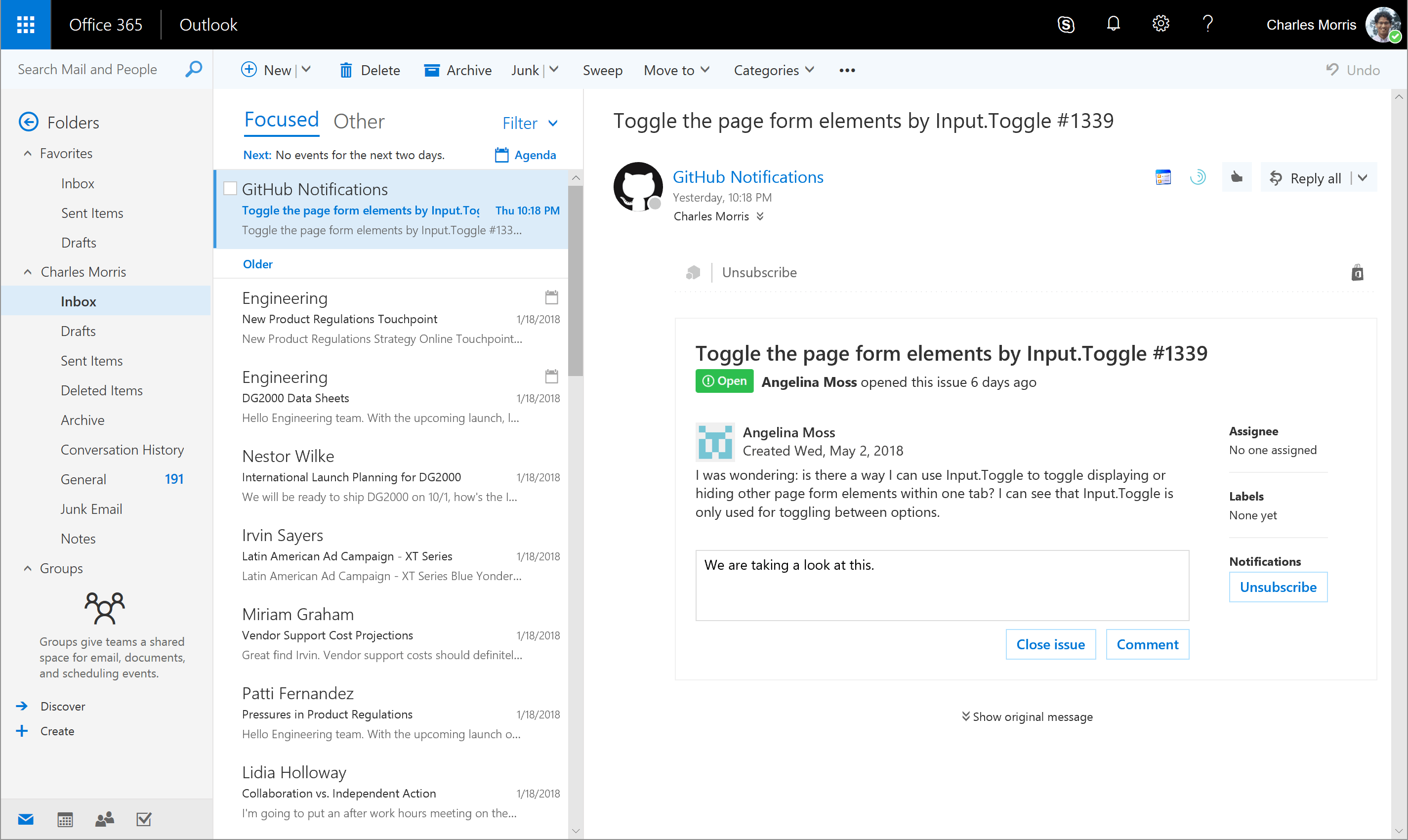 Screenshot of Outlook integration