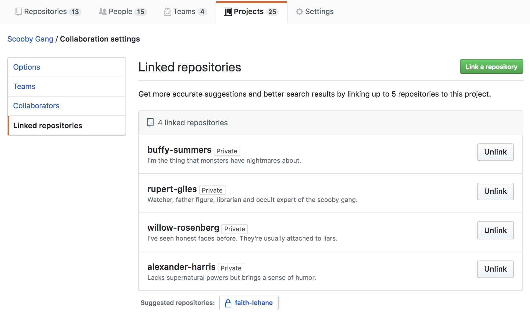 Link repositories to your projects board for easier, more relevant search options