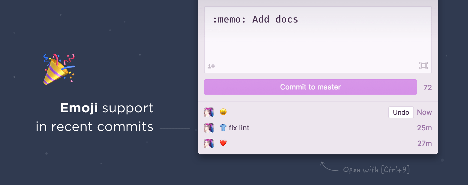 Commit messages in Atom now support emoji