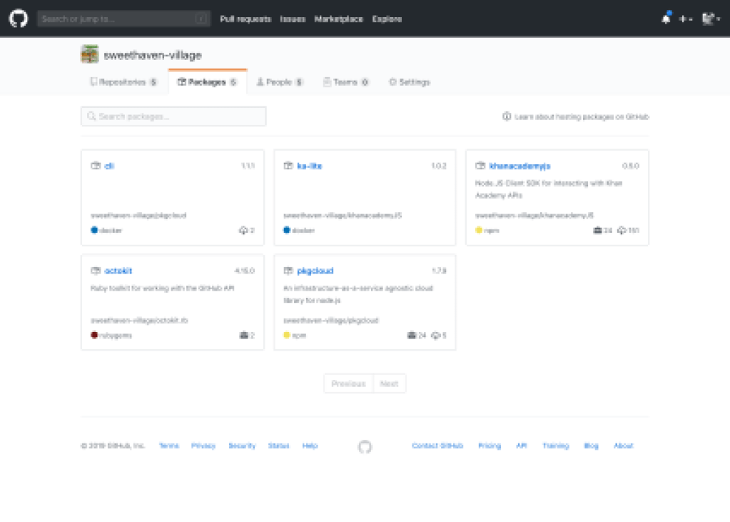 View of GitHub Package Registry in an organization