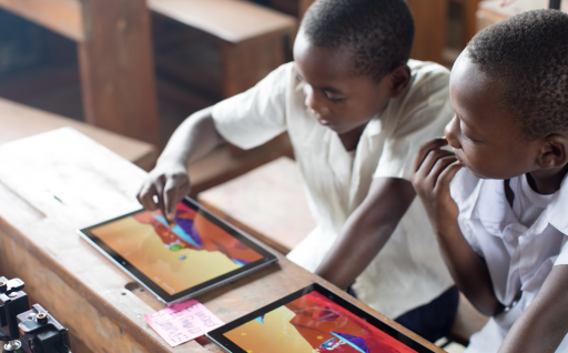 Children learning using tablets