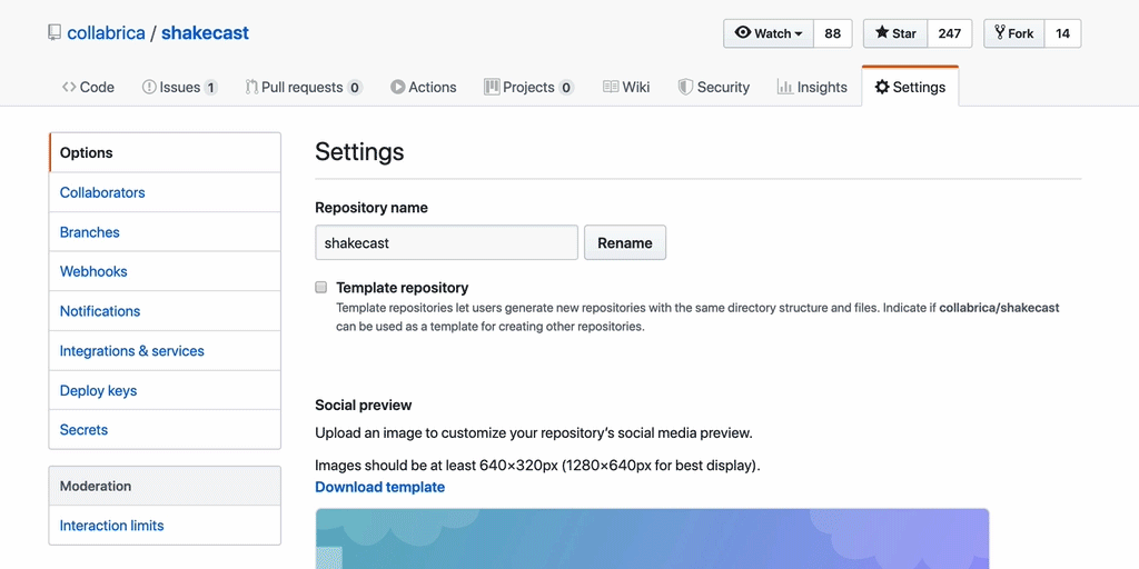 Create a new repository template via the repository page