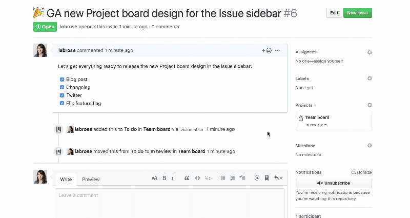Track your work easily with the latest changes to project boards