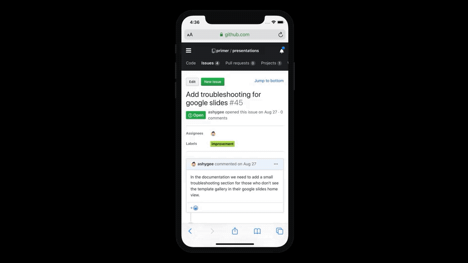 improved issue editing and comment features on mobile web mobile web