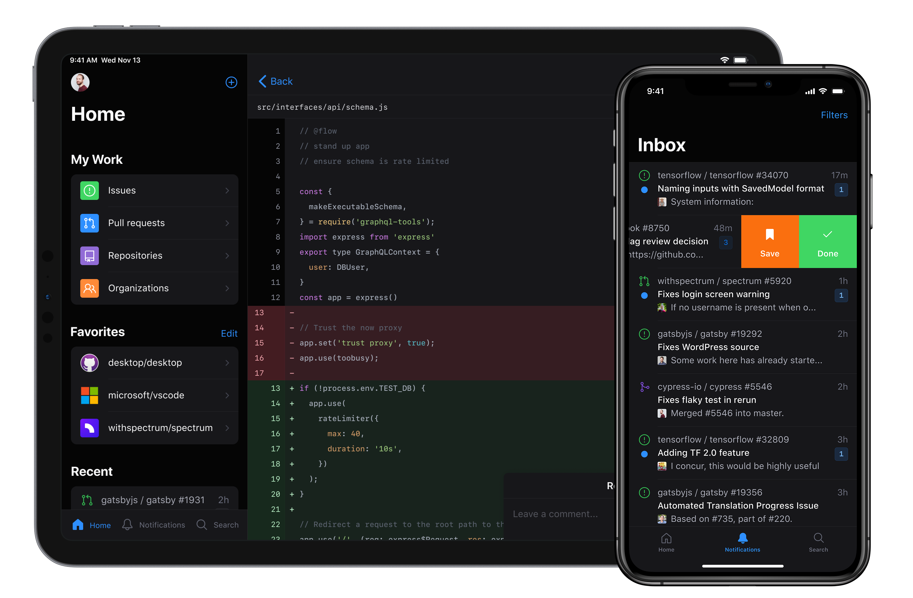 Dark mode is availble for every screen size and device.