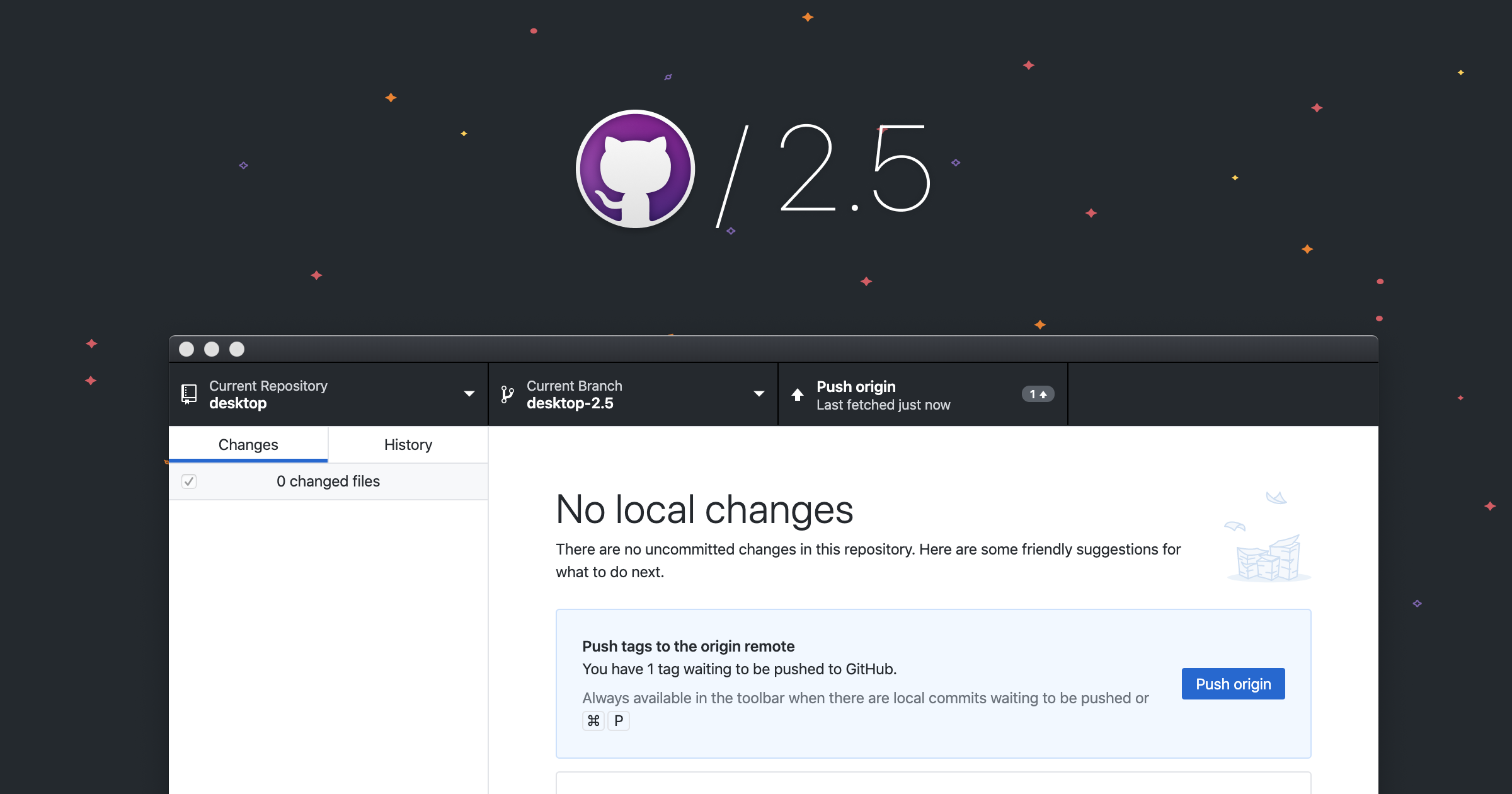 Create and push tags in the latest GitHub Desktop 2.5 release | The