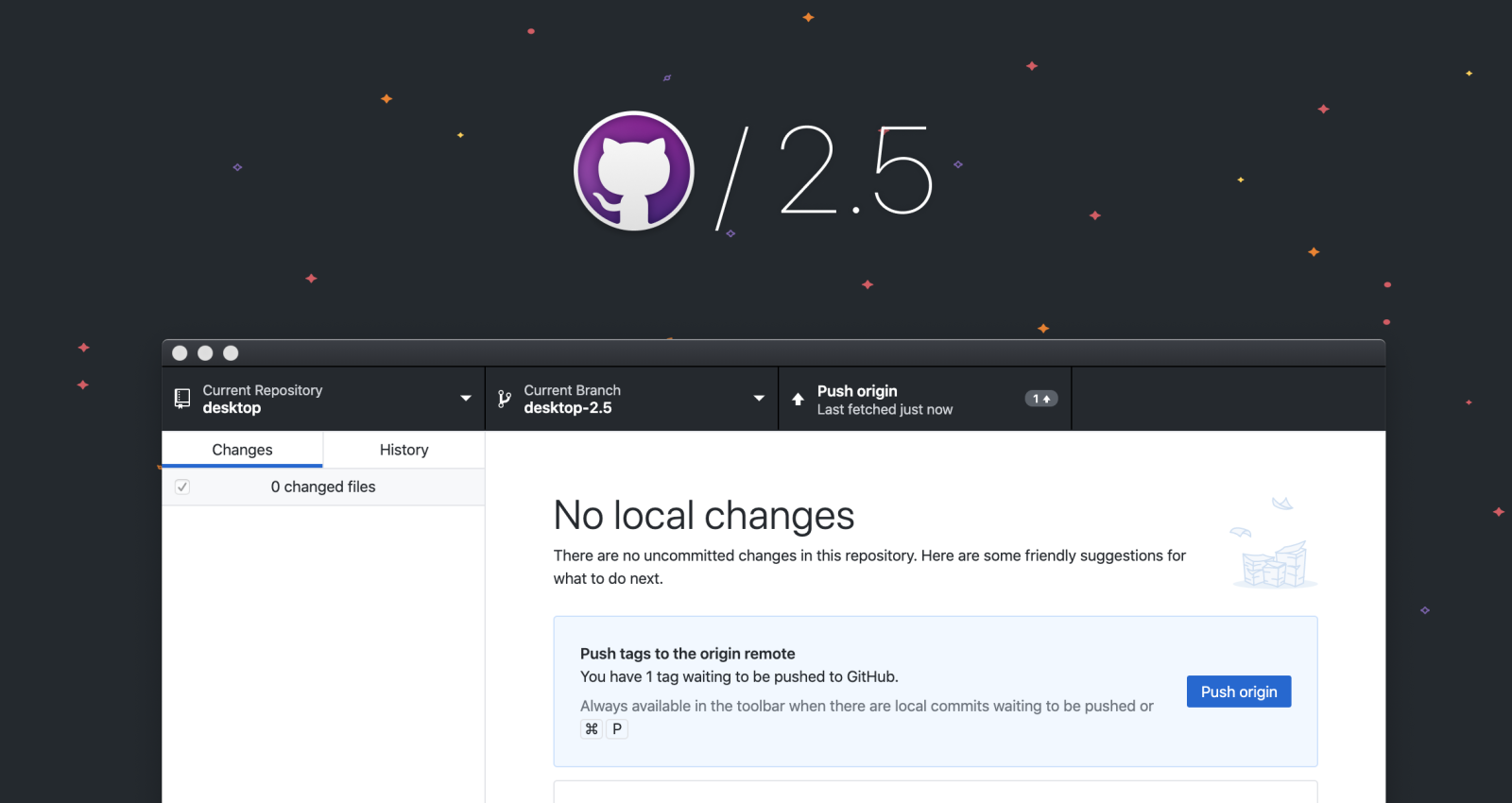 Create and push tags in the latest GitHub Desktop 2.5 release