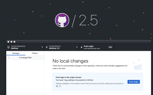 Create and push tags in the latest GitHub Desktop 2.5 release