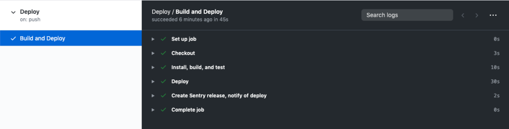 Screenshot of Sentry Release GitHub Action