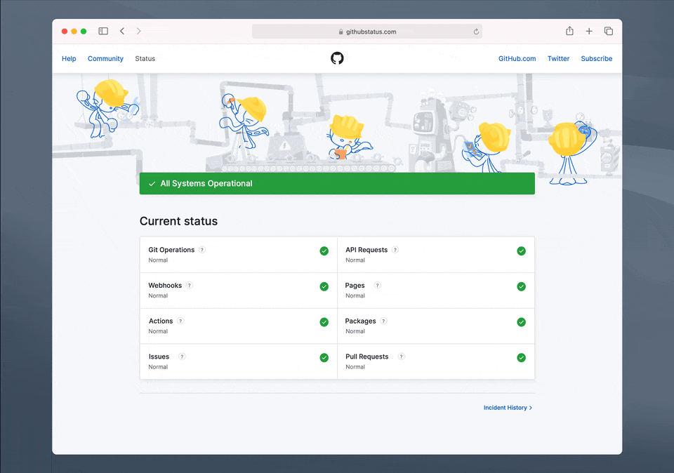 Animation showing new GitHub Status page