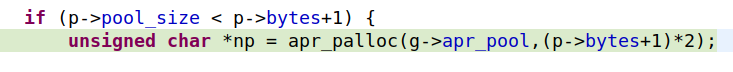 code snippet showing a call to `apr_palloc` being made in order to allocate memory