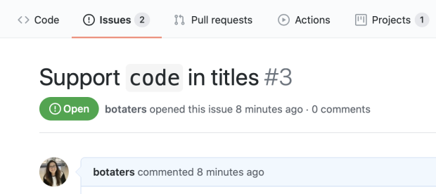 codeblock in issue title