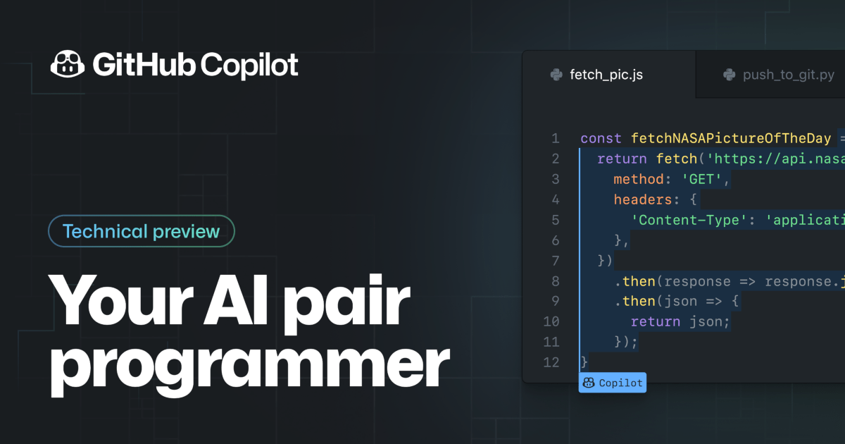 Today, we are launching a technical preview of GitHub Copilot, a new AI pair programmer that helps you write better code. GitHub Copilot draws context