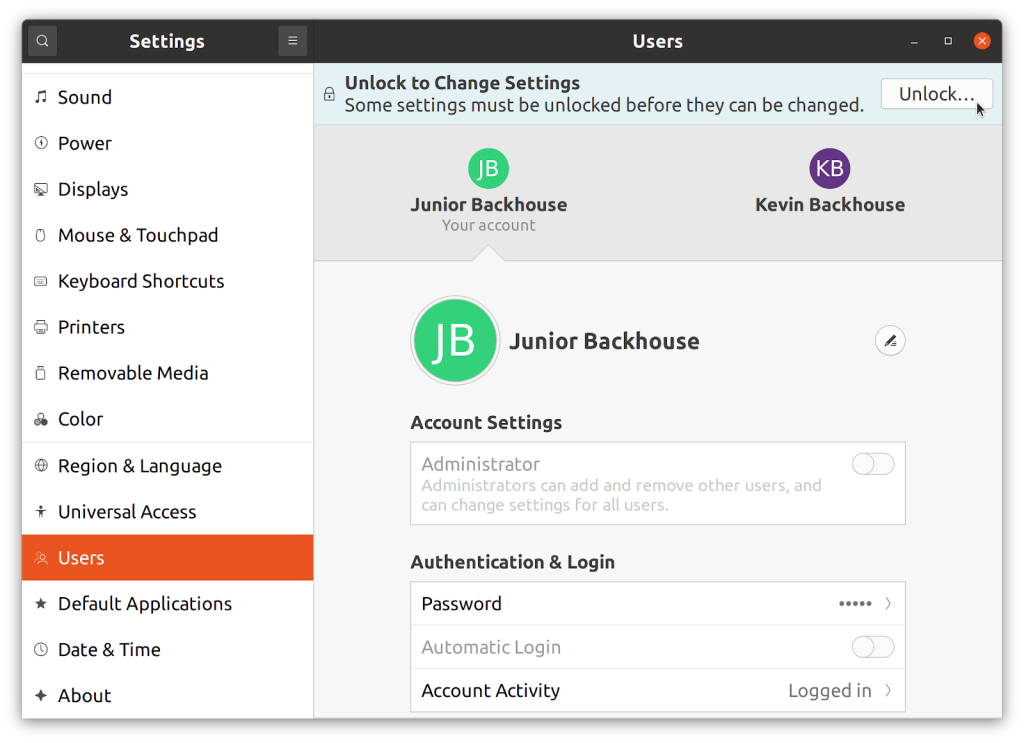Screenshot of GNOME settings dialog