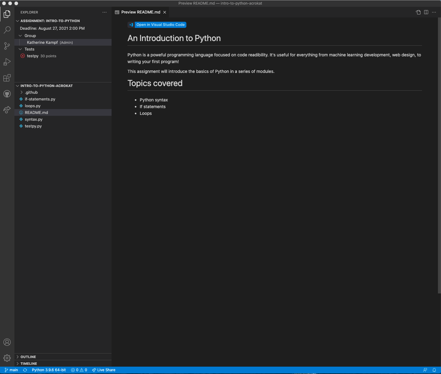 Seamless teaching and learning through GitHub Classroom and Visual ...