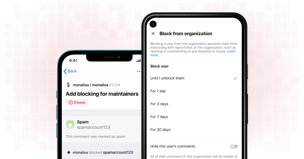 Image of phone displaying GitHub Mobile's block options
