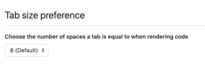 screenshot of GitHub tab size setting