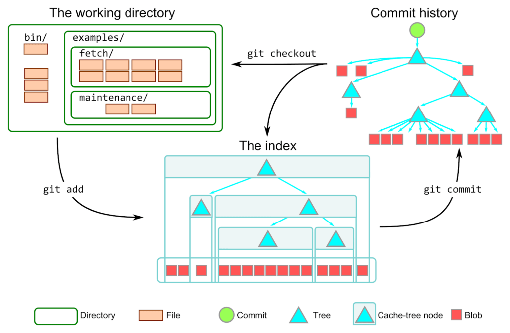 The working directory, index, and commit history