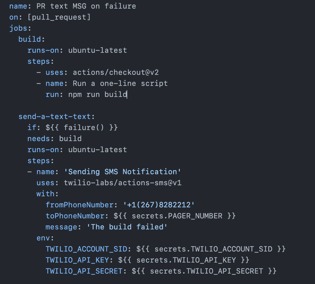 Screenshot of a conditional in a GitHub Actions workflow