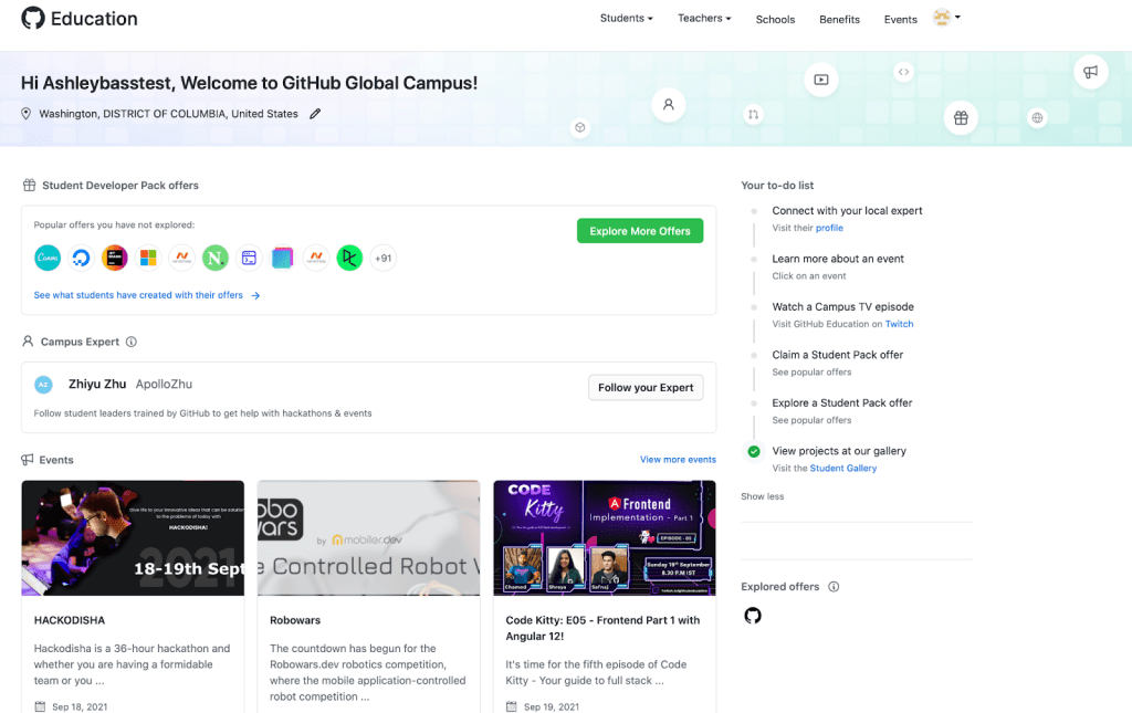 Screenshot of GitHub Global Campus portal