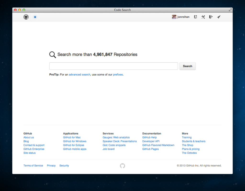 Screenshot of Elasticsearch-backed code search UI
