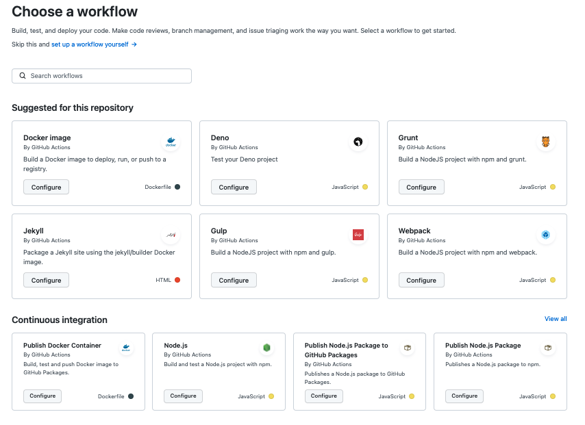screenshot of workflow options