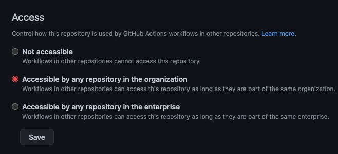 Enabling access for GitHub Actions at the organization level