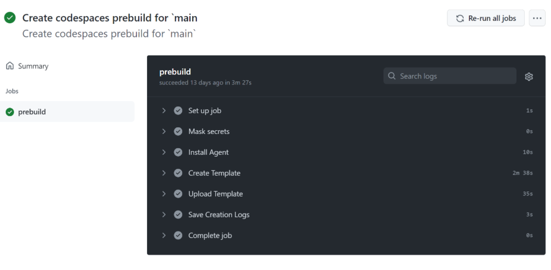Screenshot of workflow logs