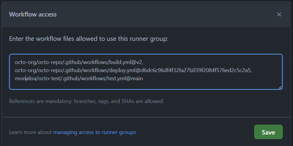 screenshot of workflow access settings
