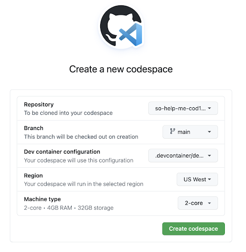 Create a new codespace creation flow