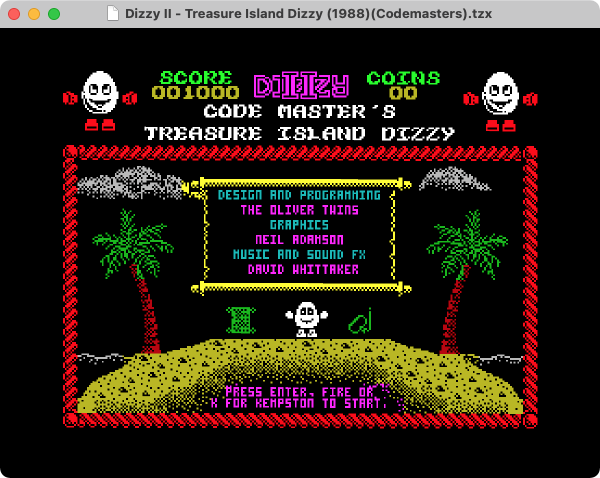 Screenshot of Treasure Island Dizzy being played in Rustzx.