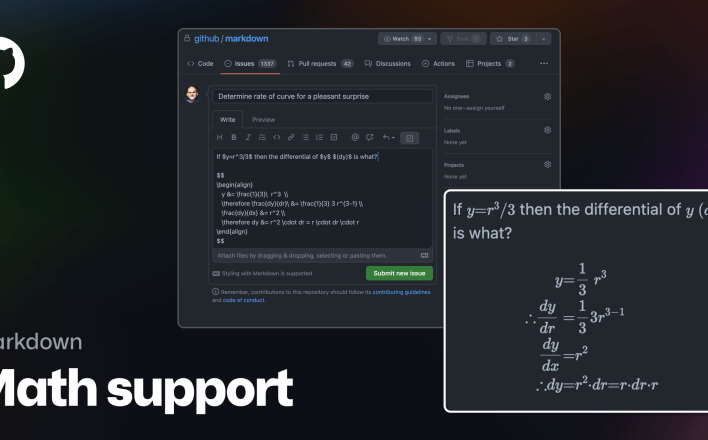 Example screenshot showing math support in markdown