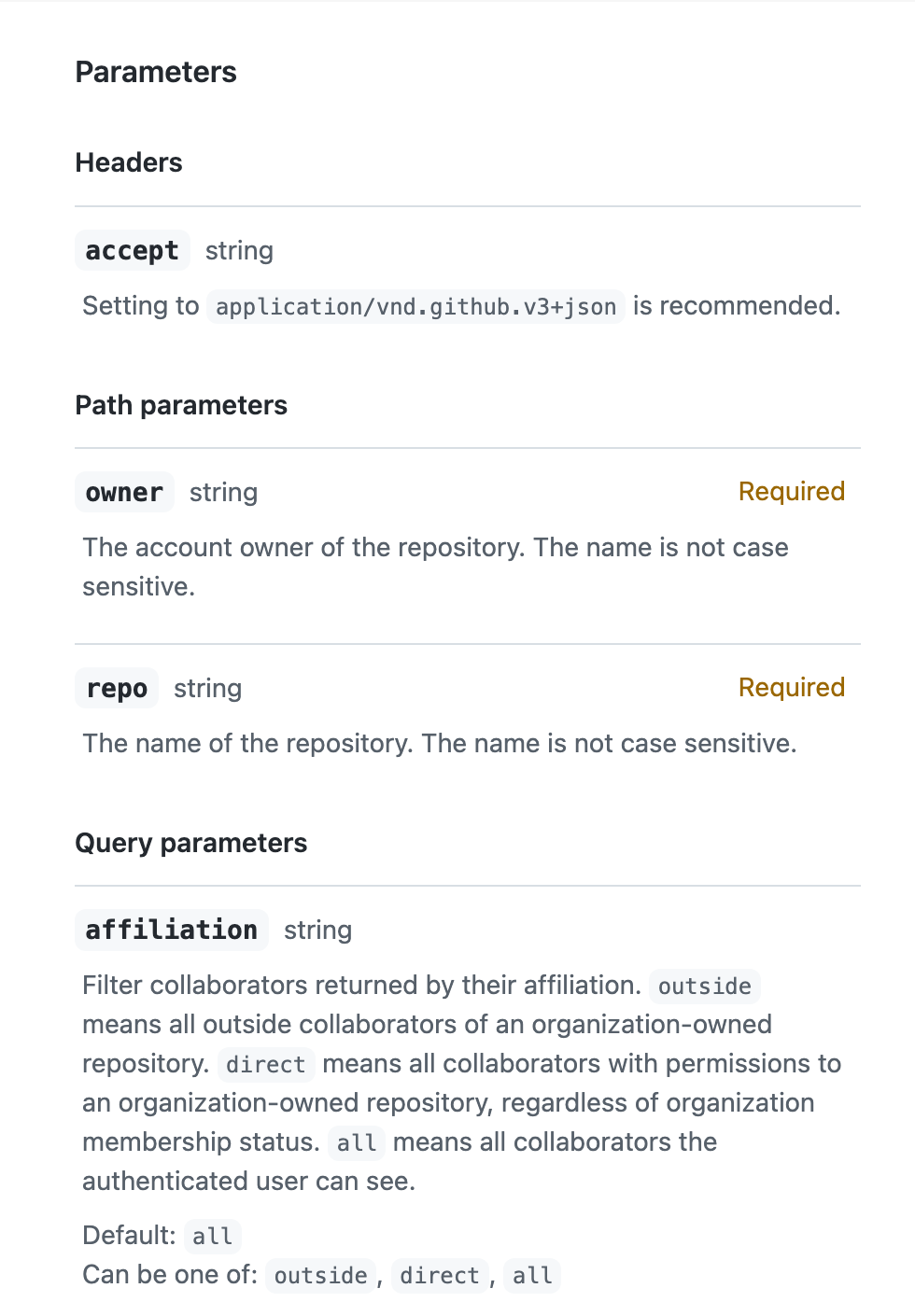 Screenshot of the now improved parameter table information