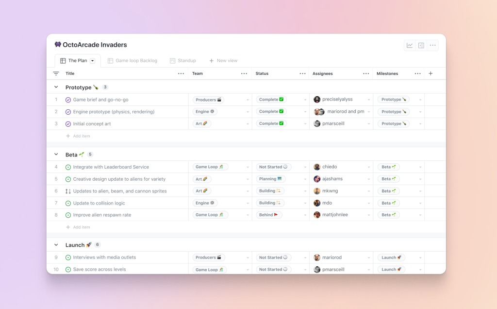 GitHub Projects table view