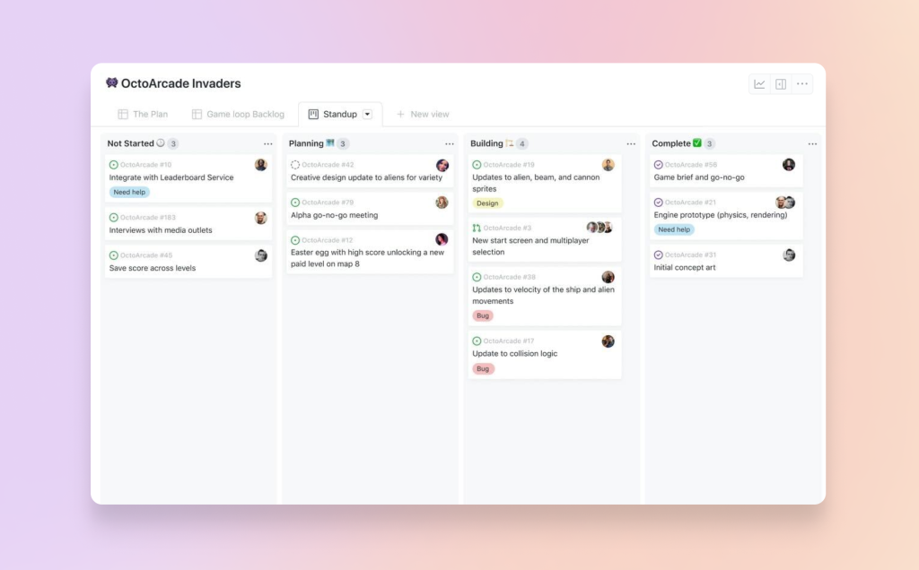 GitHub Projects board view
