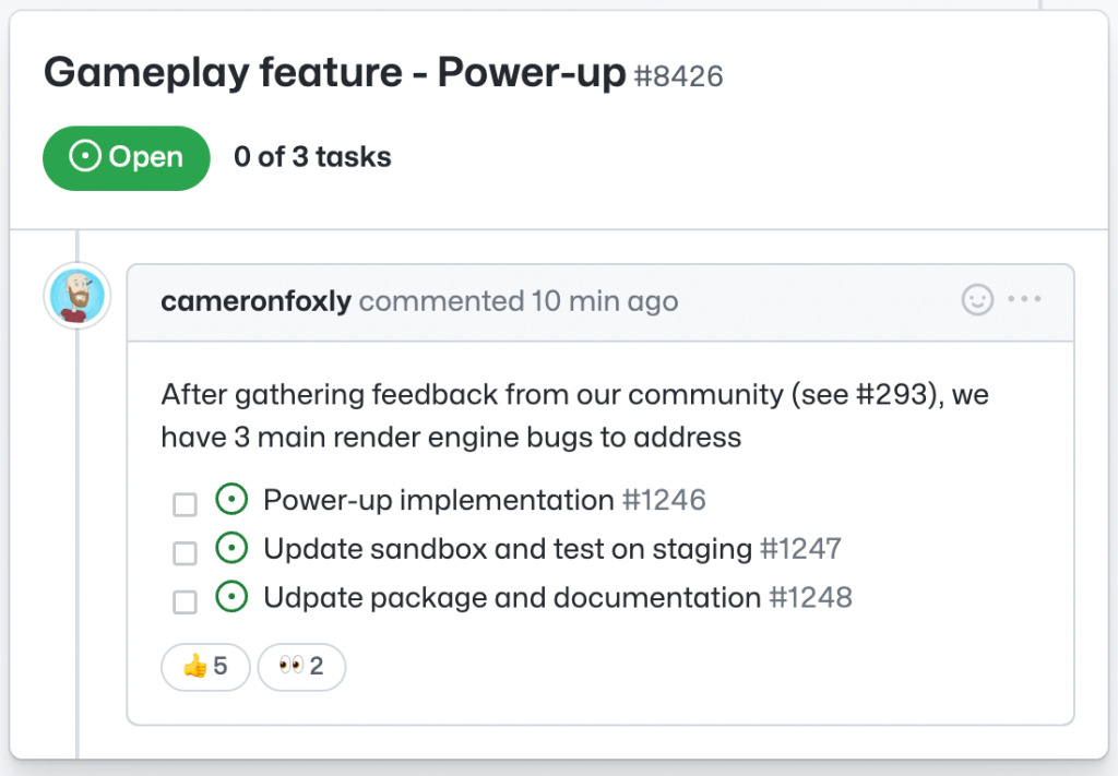 Screenshot of a GitHub Issue that was created from a Discussion
