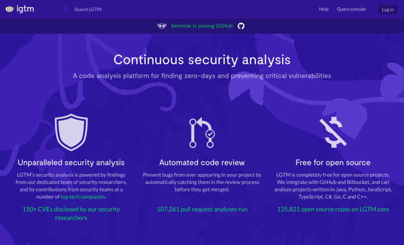 Screenshot of the legacy view of LGTM.com